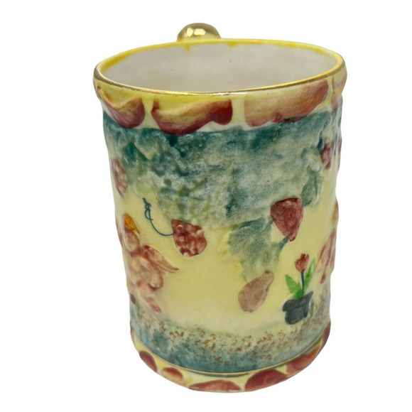 Hand Printed Modern Style Gold Handled Tea Coffee Mug Cherub Design - Picture 3 of 7